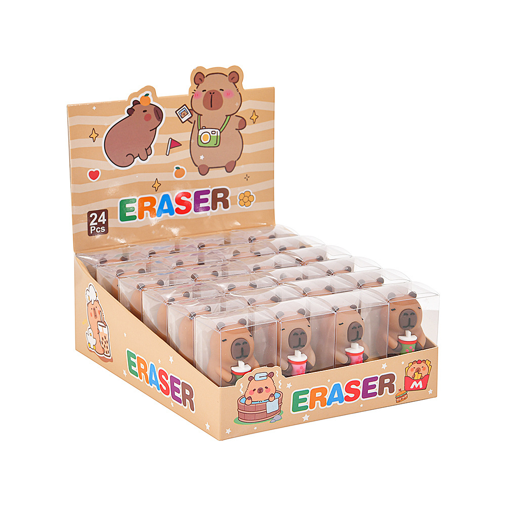 Cute Capibara Eraser 3D estereoscópio Animal PVC Eraser Limpie Desktop Puppet Decoration Eraser