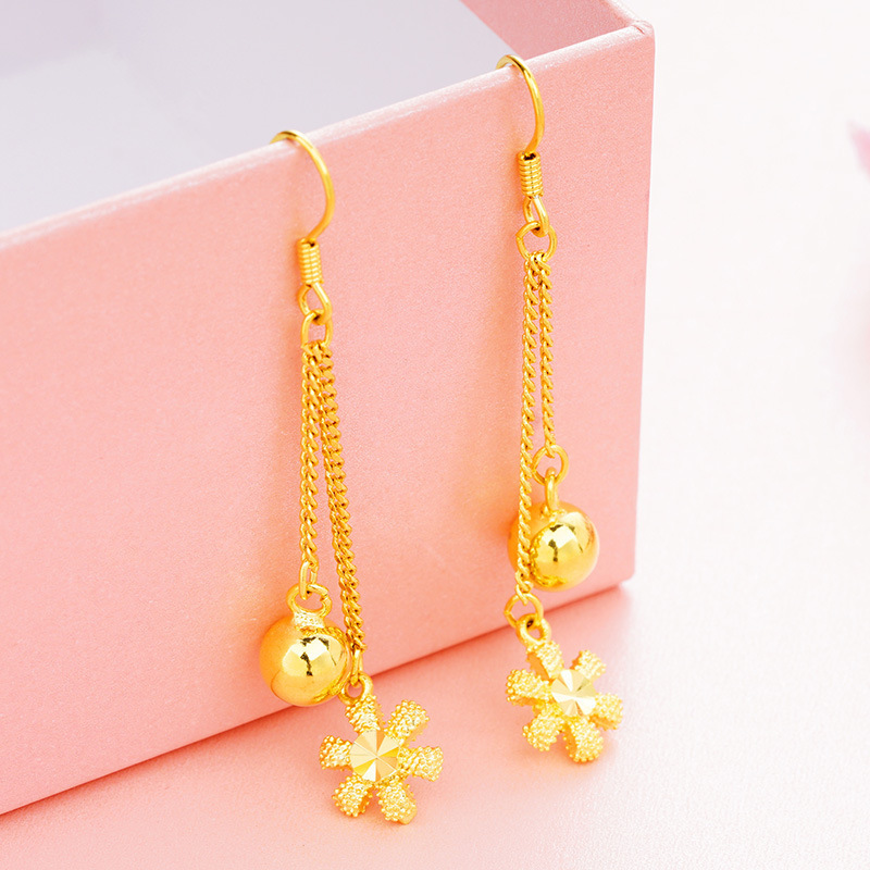 Pendientes de camelia de estilo antiguo Pendientes de verano de alta calidad para niñas con borlas Pendientes de oro de arena vietnamita que no se desvanecen durante mucho tiempo