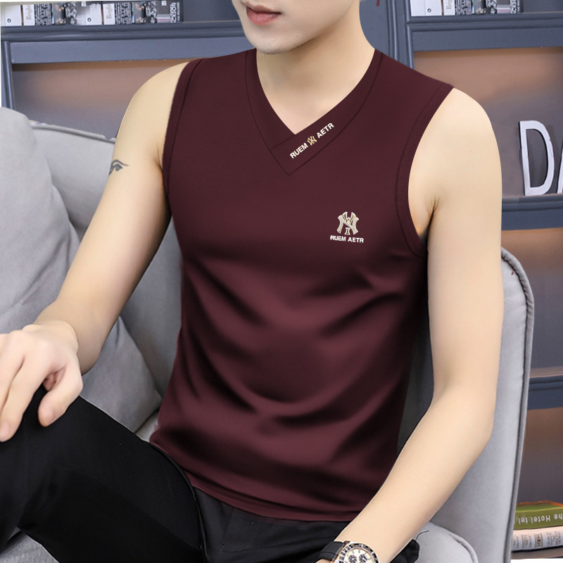 New Summer Men's Vest Wide Shoulder Sleeveless T-Shirt Bottoming Quick-Drying Modal Ice Silk Cool Sports Running Wear