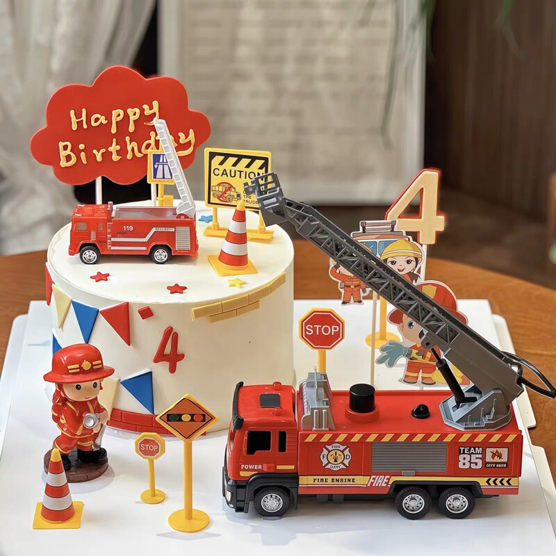 Fire-Themed Cake Decorations Fire Ladder Truck Fire Truck Firefighter Children's Birthday Dessert Decorations Ornaments Fire-Themed Cake Decorations Fire Ladder Truck Fire Truck Firefighter Children's Birthday Dessert Decorations Ornaments
