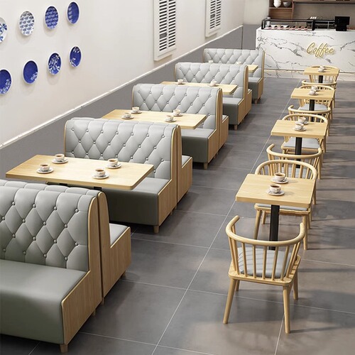 Modern Internet celebrity milk tea shop leisure sofa wall booth light luxury theme restaurant cafe solid wood table and chair combination