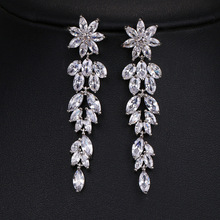 欧美风 厂家直销热卖长款流苏耳坠女镶嵌AAA锆石婚纱礼服耳环配饰