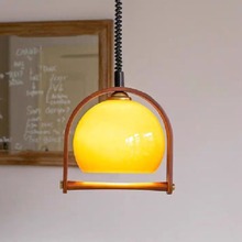 复古实木侘寂风中古玻璃可伸缩落日余晖琥珀色餐厅台吧台灯吊灯