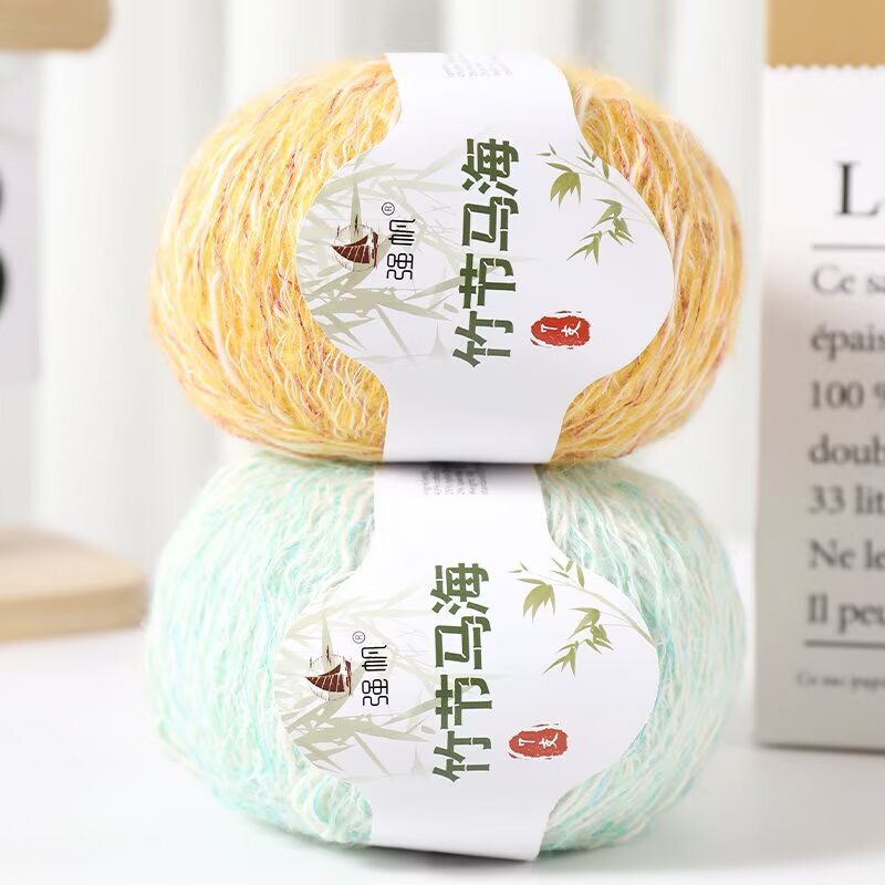 Handmade Knitted Scarf with Strong Sail Bamboo Joint Mohair Alpaca Wool Medium-Fine Cotton Thread Small Fragrant Style Colorful Belly Velvet Fancy Thread