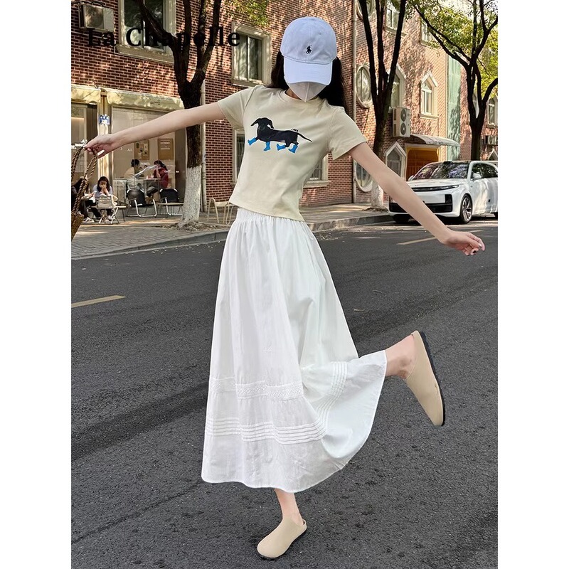 Korean-Style White Half-Skirt for Women 2026 Summer New Elastic Waist Artistic Versatile A-Line Umbrella Skirt Puffy Skirt A3606