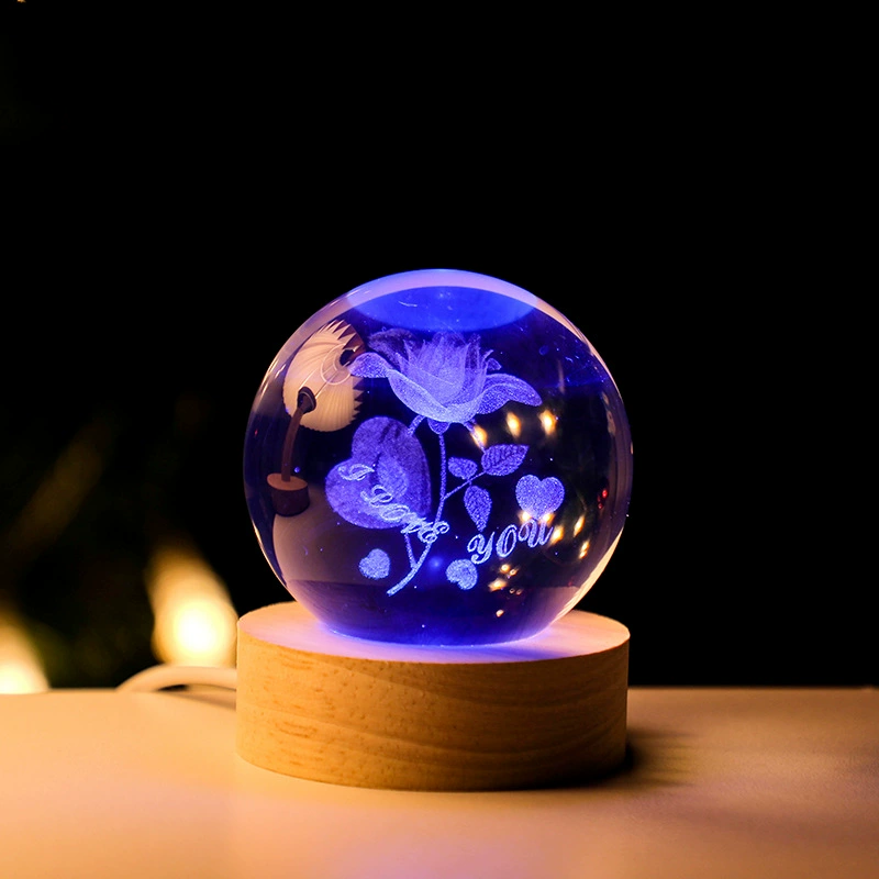Трансграничная 3D-стереоскопическая ночная лампа в виде хрустального шара с цветной подсветкой и деревянной подставкой, украшение для рабочего стола в спальне, подарок на выпускной.
