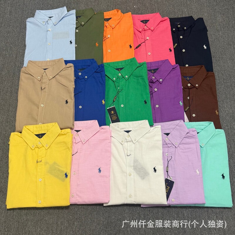 Cross-Border Rl Scanable Qr Code Ralph Linen Shirt, Unisex Style with Small Horse Logo Embroidery, Old Money Fashion Brand Linen Shirt