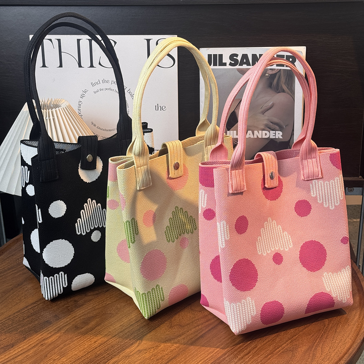 Cartoon Graphic Knit Button Closure Everyday Tote Bag 1