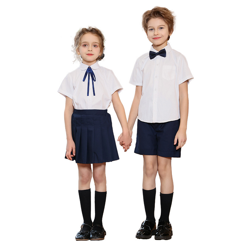 Traje de actuación de coro para niños, traje de camisa blanca de manga corta para niños y niñas, uniforme escolar de escuela primaria y secundaria, uniforme de jardín de infantes, uniforme de clase