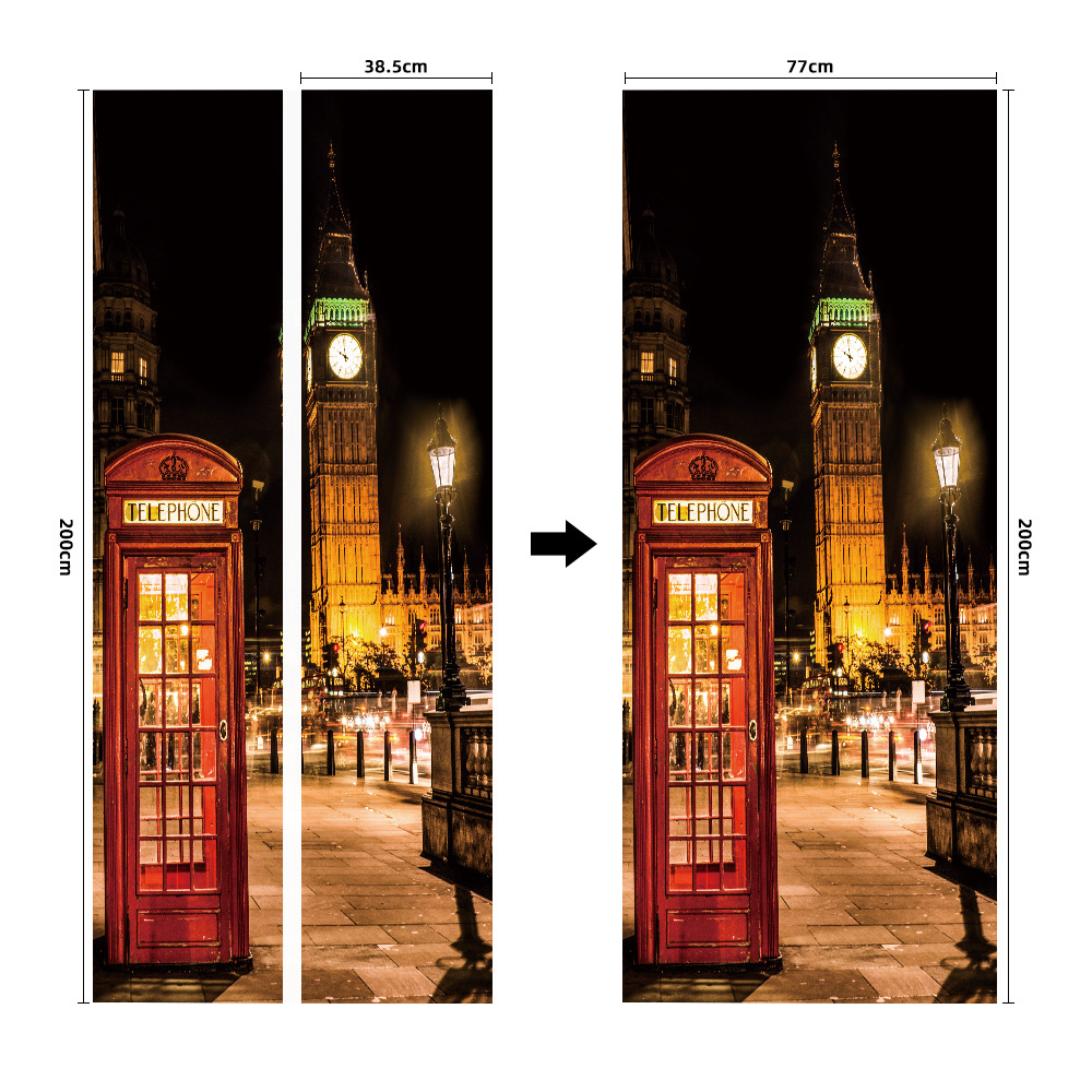 Pegatinas para puertas 3D respetuosas con el medio ambiente, autoadhesivos, fabricantes de origen al por mayor, patrones populares transfronterizos de alta definición, adhesivos para puertas impermeables, a prueba de aceite y antiincrustantes