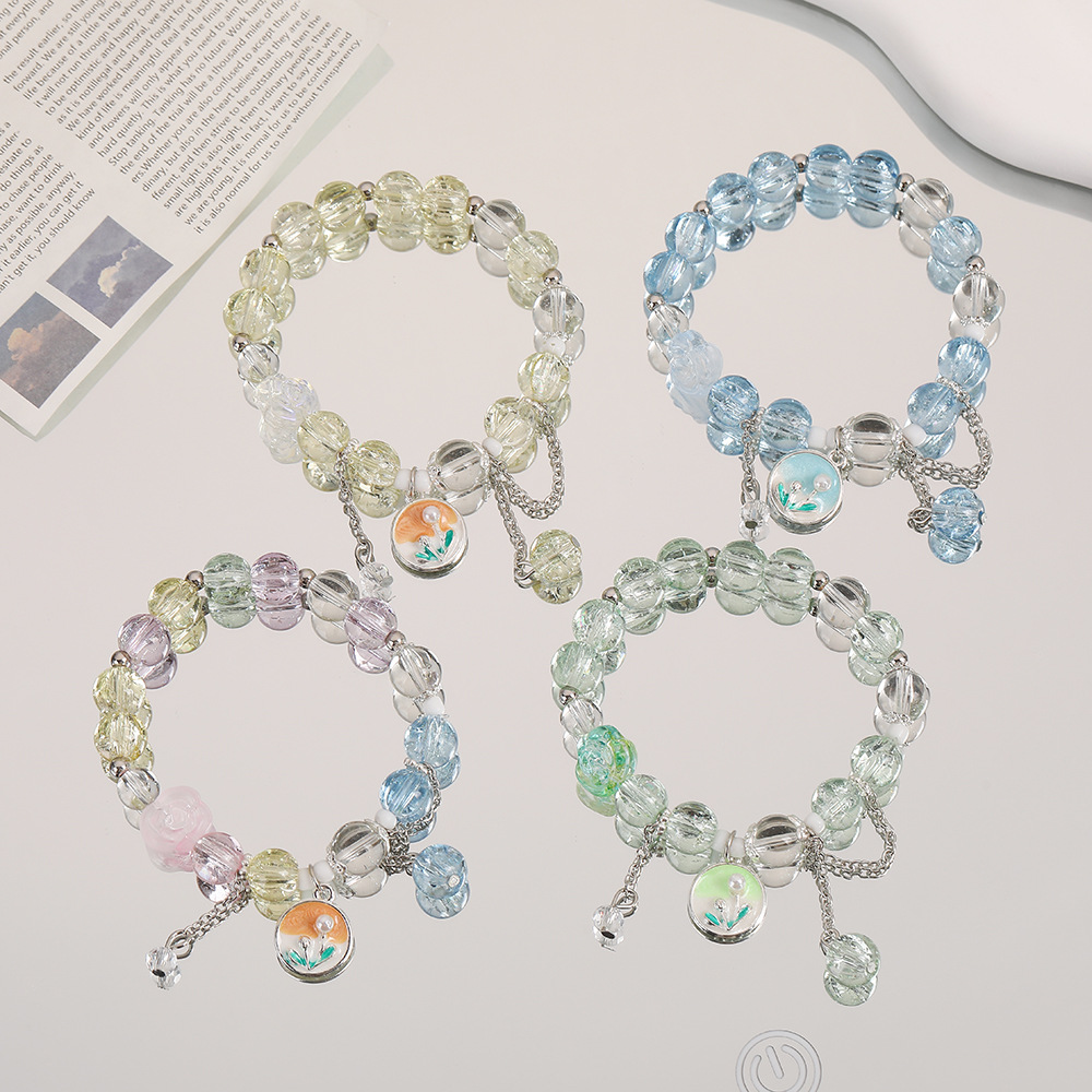 甜美水晶郁金香手链女设计感油画风琉璃手串小众清透景区文玩手串