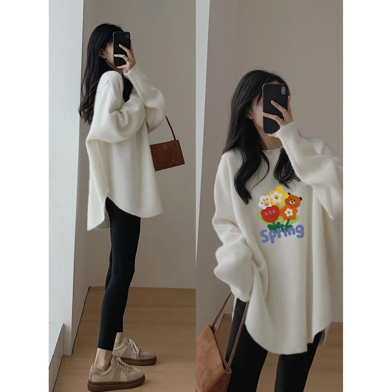 2025 autumn and winter new velvet padded long sleeve t-shirt women's long top with shark pants covering bottom