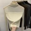 Solid color half turtleneck lace bottoming shirt for women in early autumn with 2024 new mesh top and chiffon shirt