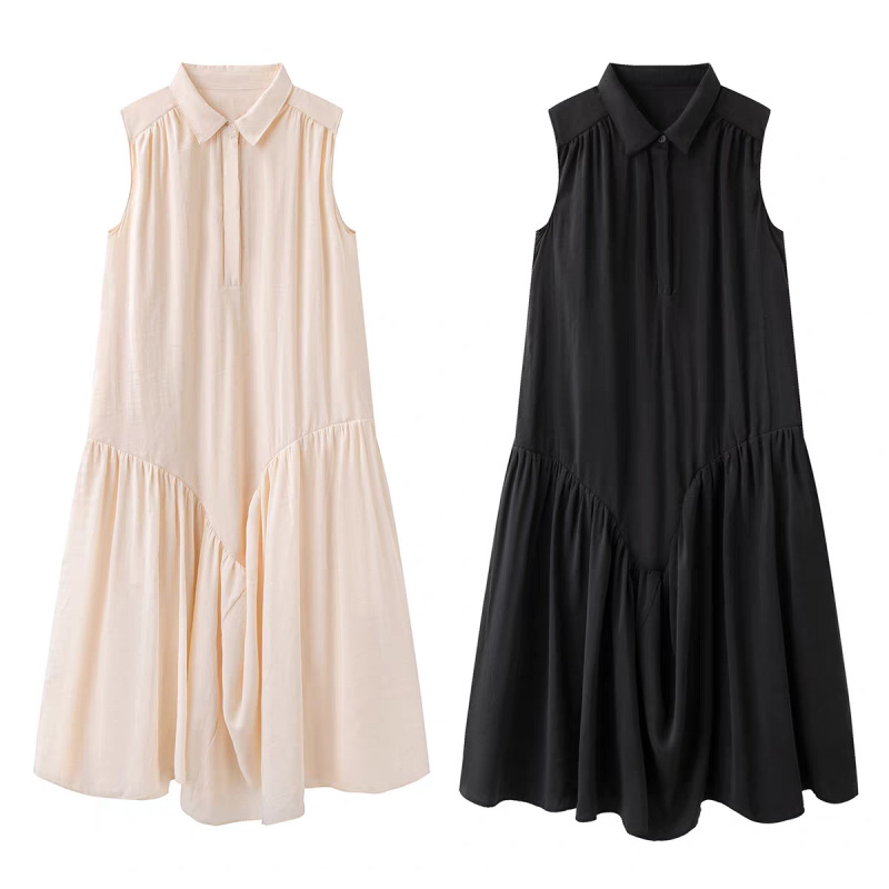 In Stock 2026 Summer New Fashion Loose Slimming Pleated Splicing Simple Solid Color Mid-Length Sleeveless Dress for Women In Stock 2026 Summer New Fashion Loose Slimming Pleated Splicing Simple Solid Color Mid-Length Sleeveless Dress for Women