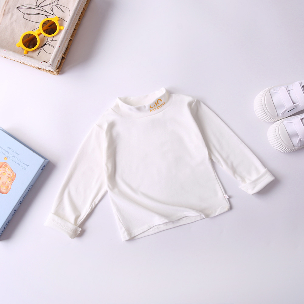 Camiseta de niñas camiseta de manga larga para niños de otoño y invierno ropa de base para bebés con camiseta de cuello medio alto para niños delgada