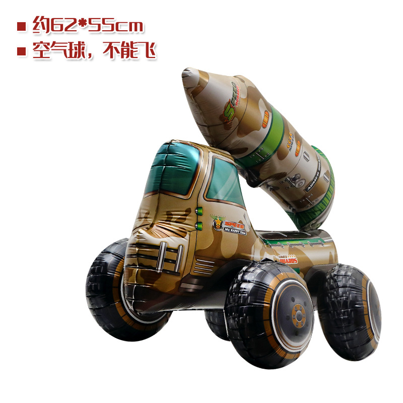 Fiesta de cumpleaños del niño globo tridimensional forma de coche de dibujos animados película de aluminio globo excavadora avión nave militar vehículo tanque