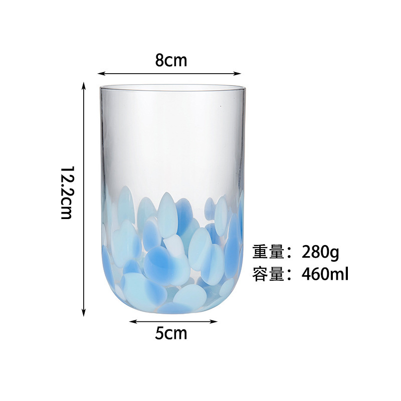 彩点人工吹制玻璃杯创意水杯果汁杯饮料杯餐厅家用简约高杯水晶杯|undefined