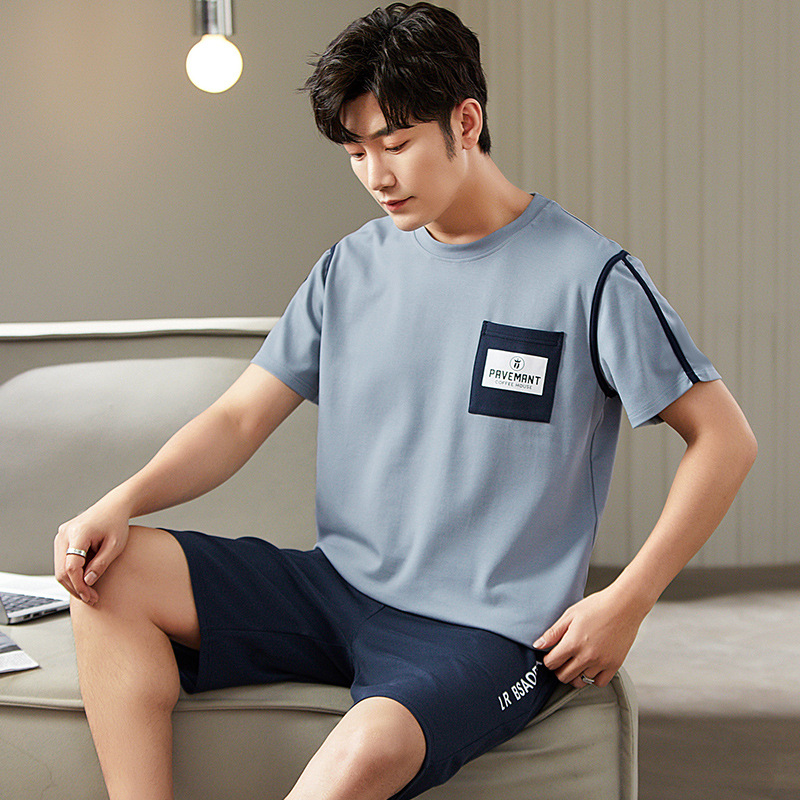Pijamas de los hombres de verano de algodón de manga corta casual de verano pijamas de los hombres delgados más el tamaño de verano traje de desgaste para el hogar se puede usar fuera