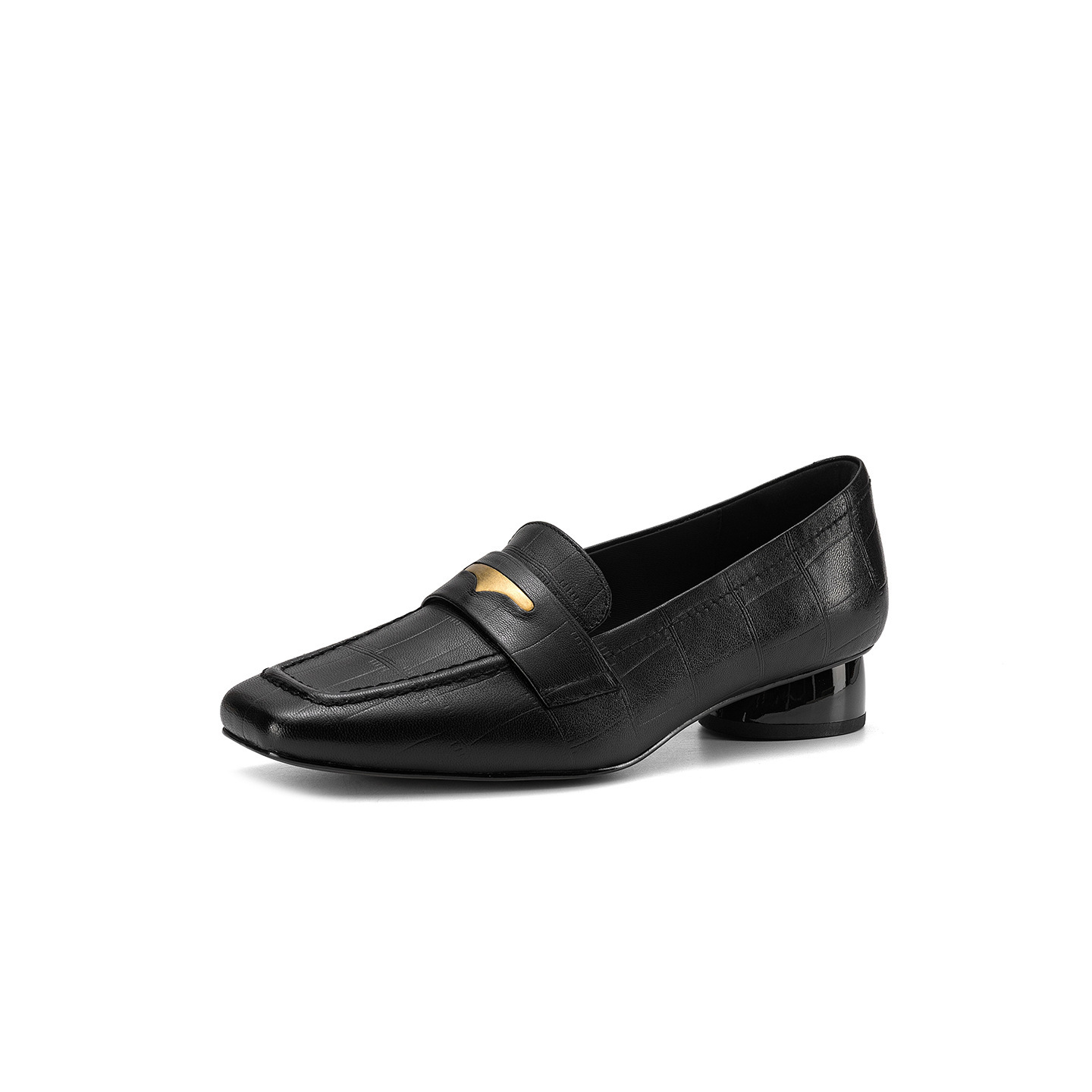 Giày loafer nữ da dê mũi vuông gót thấp kiểu cổ điển — đen chi tiết 26