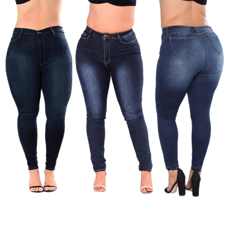 Jeans Entubados Talla Grande para Mujer de Algodón Denim, Cintura Alta, Alta Elasticidad