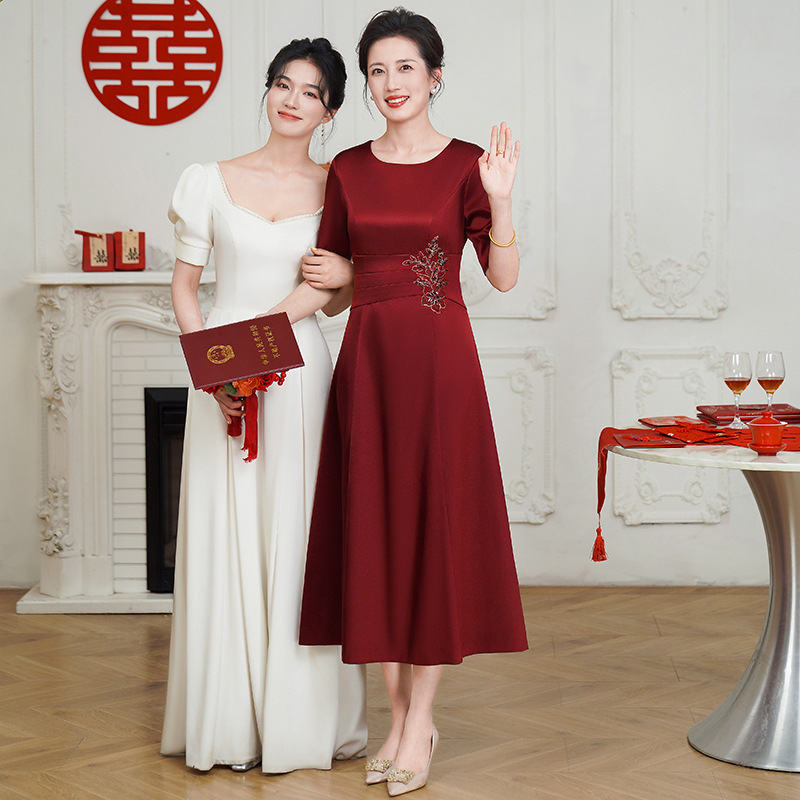 喜婆婆妈妈装婚宴礼服优雅大方结婚改良旗袍婚礼端庄气质连衣裙女|undefined