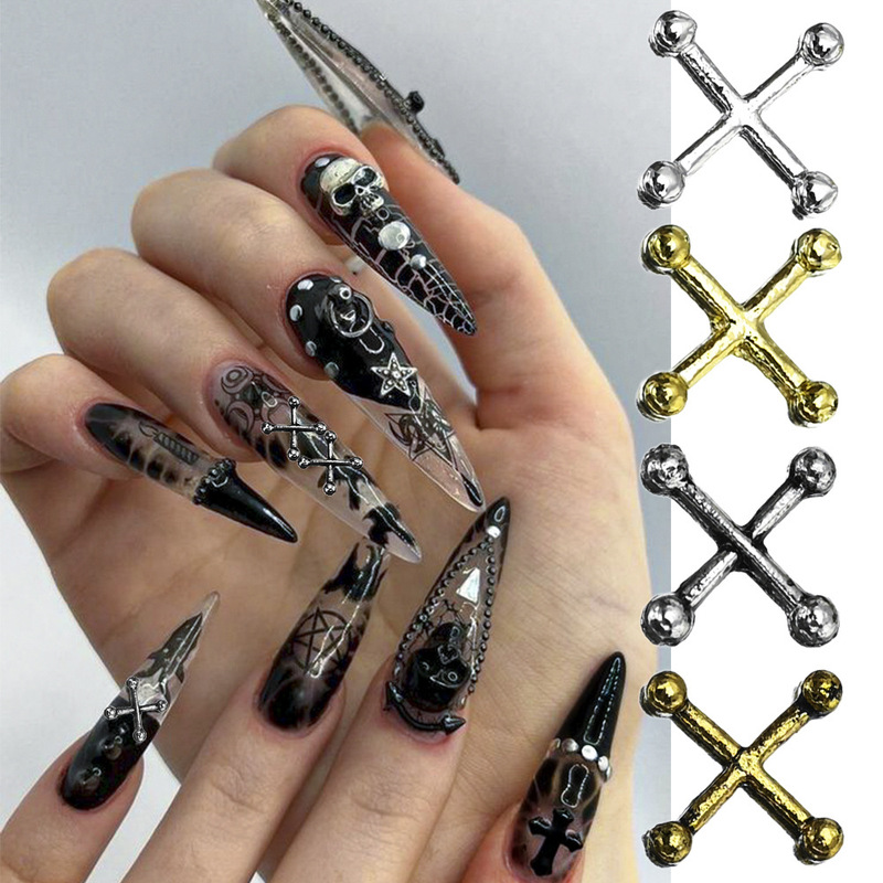 4Mm6Mm Mineral Silver Alloy Cross Nail Art Jewelry European and American Punk Style Cross Metal Nail Jewelry Wholesale