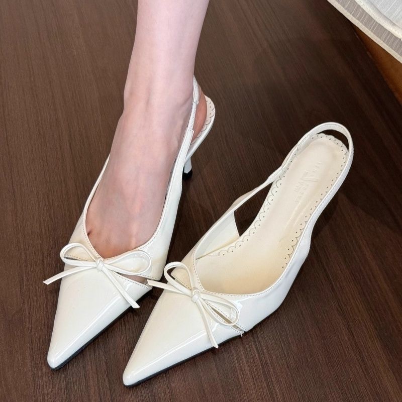 High heels with bow low-cut pointed-toe