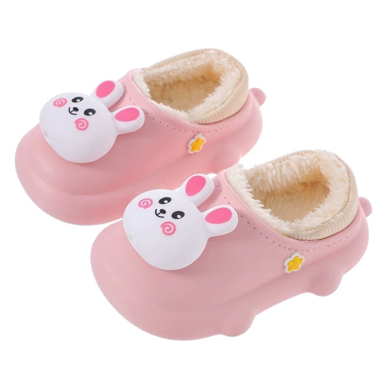 Детские хлопковые тапочки с мультяшным кроликом, осенне-зимние, пушистые, домашние, нескользящие, с каблуком, новый стиль