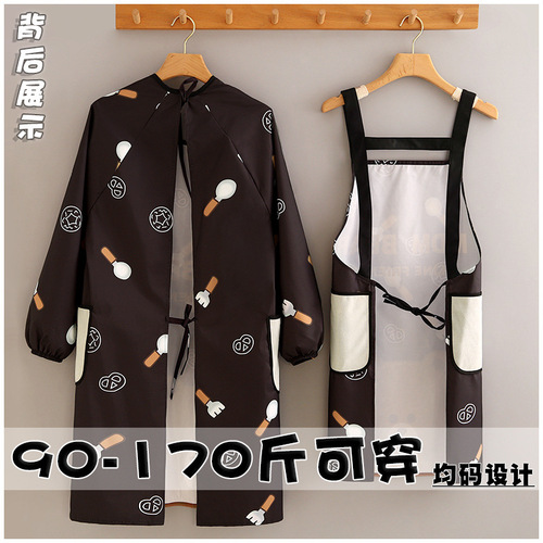 Waterproof and oil-proof adult coveralls for women new  cute cartoon long-sleeved apron home kitchen work clothes apron
