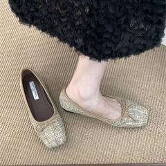 2025夏新款仙女风浅口软底豆豆方头蝴蝶结平底单鞋瓢鞋