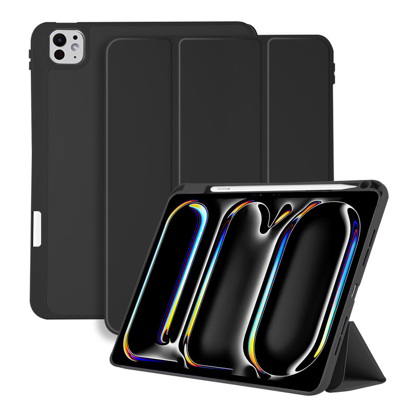 For iPad Pro 11 Triple Fold Protective Cover Air 11 with Pen Slot Pro 13 Skin Feeling TPU Flat Case 2024