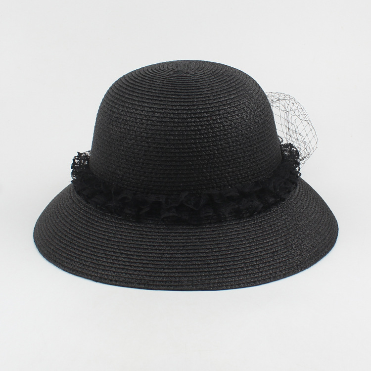 Fashion Pearl Net Yarn Sunshade Straw Fisherman Hat display picture 6