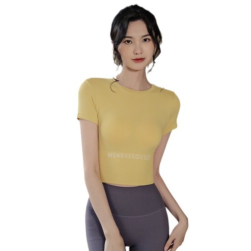 Women's Summer New Yoga Pants Pliates Top Slimming Short Sleeve Sports Running Professional Training Fitness T-Shirt