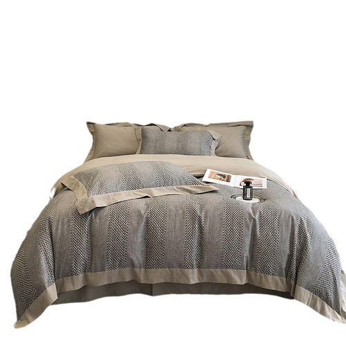 Light luxury high-end 120-count long-staple cotton brushed four-piece set of pure cotton autumn and winter printed quilt cover sheets for bed