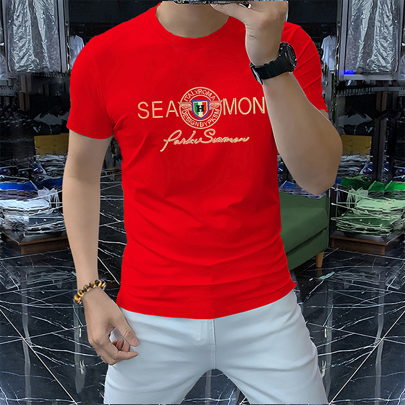 Verano nuevo de alta textura de algodón mercerizado ropa de hombre de lujo europeo de gama alta marca de moda de manga corta Camiseta de los hombres