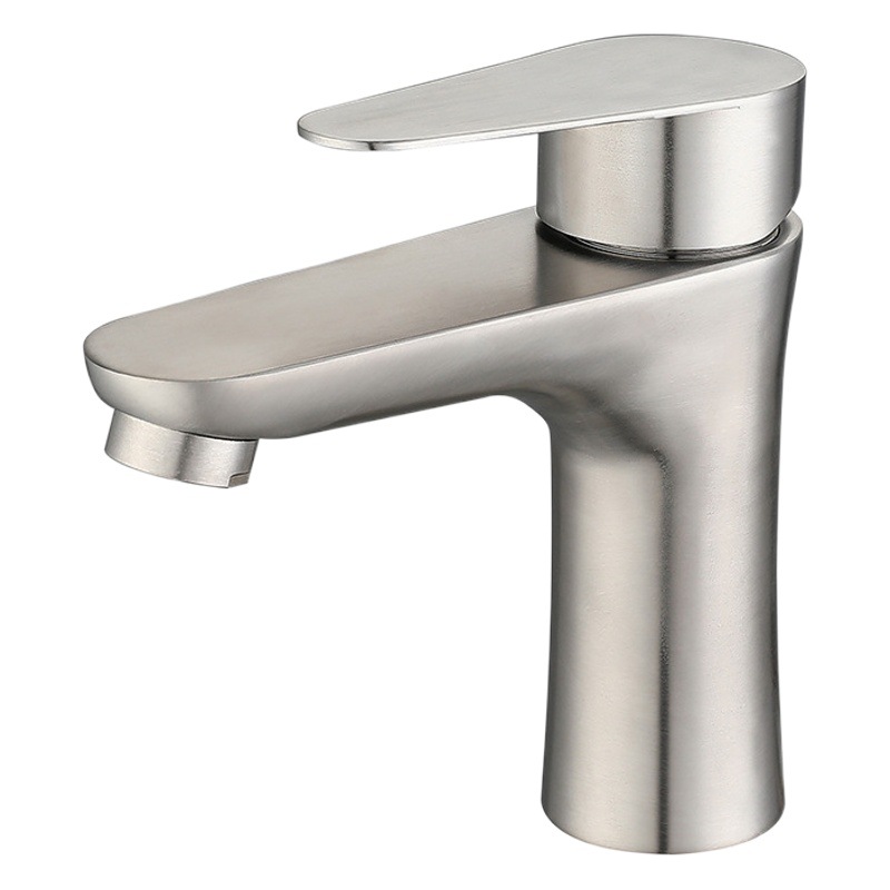 Grifo de Lavabo de Acero Inoxidable 304 para Agua Fría y Caliente con Núcleo de Válvula de Cerámica Cepillada, Grifo de Lavabo Compacto para Agua Fría y Caliente