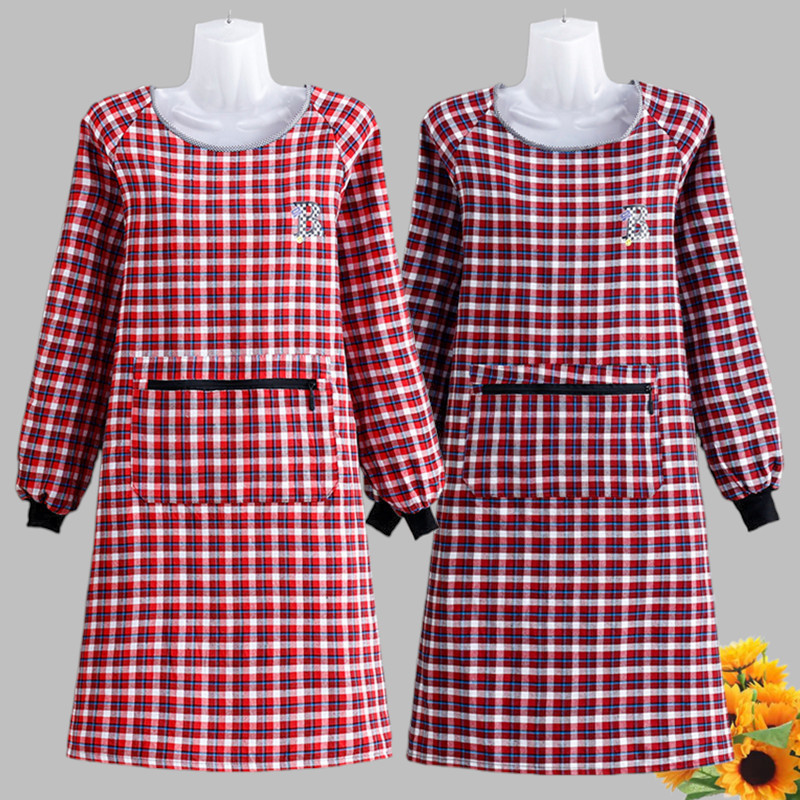 Apron lengthened extra-large cotton long-sleeved coverall women's outer wear kitchen household oil-proof wear-resistant men's and women's work overalls