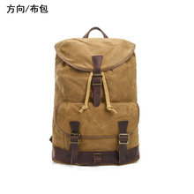 休闲学生背囊复古背包抽绳男士油蜡帆布包欧美潮流斜旅行双肩包