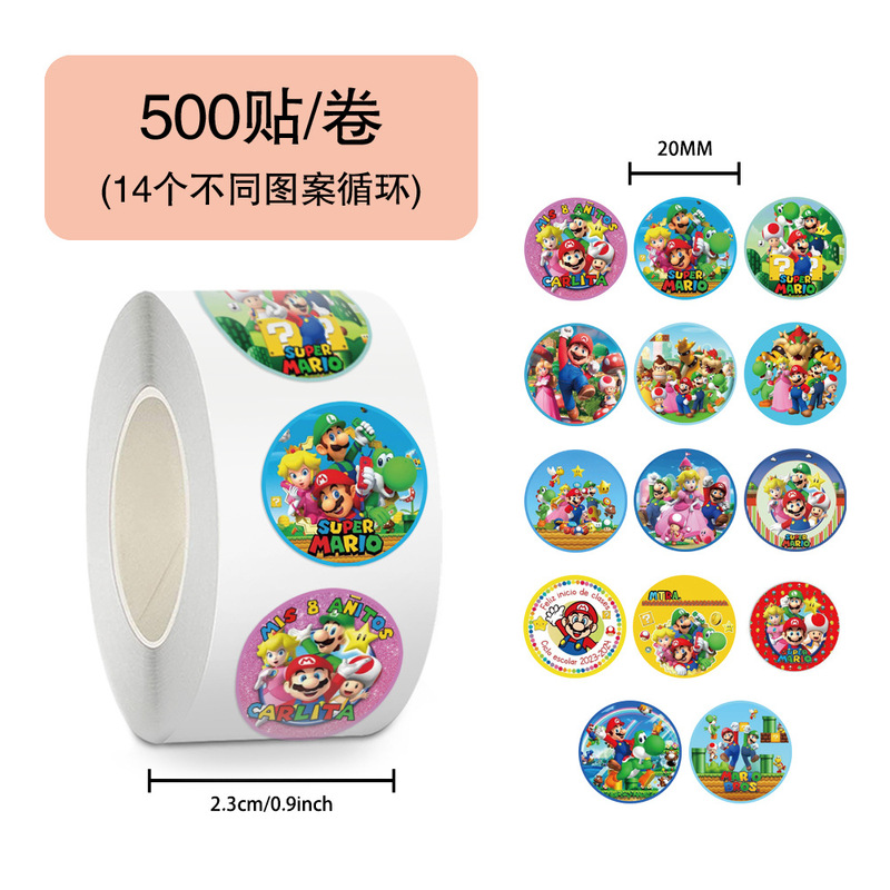 500 stickers/rolls Mario roll stickers reward stickers hand account cross-border decorative mobile phone case luggage tape wholesale