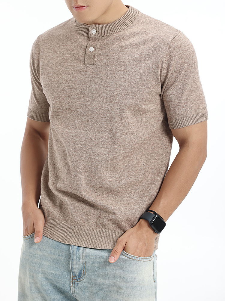 Europa y Estados Unidos transfronterizos hombres Henry cuello camiseta de punto 2026 verano sólido de manga corta negocios de ropa casual de hombre comercio exterior lote