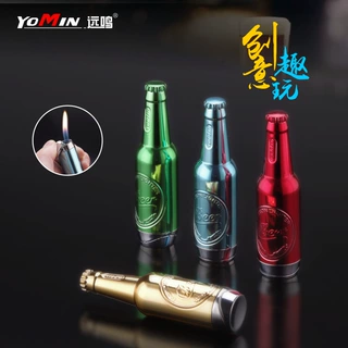 YM100啤酒瓶充气明火打火机 亮面压铸工艺品造型打火机 酒厂赠品