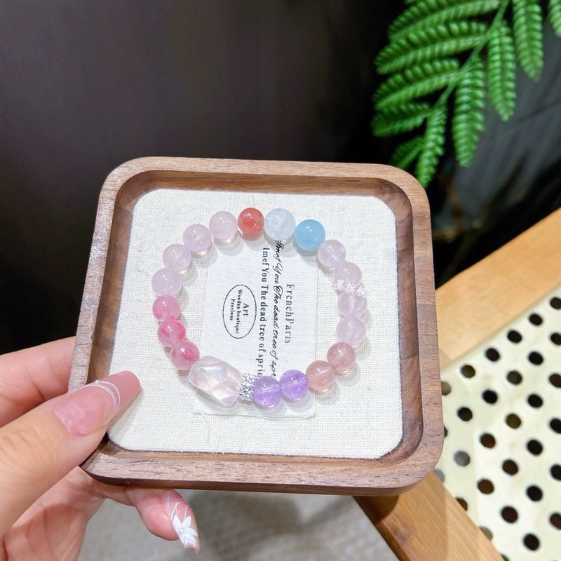 Cherry Blossom Rain Pink Natural Jelly Pink Red Stone Aquamarine Snowflake Ghost Strawberry Crystal Amethyst Bracelet