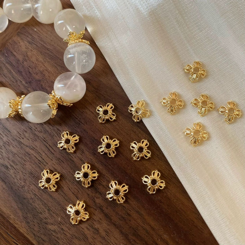 14K Gold-Plated Color-Preserving Flower Caps DIY Crystal Bracelet Accessories Beaded Flower Caps Spacer Beads Handmade Materials
