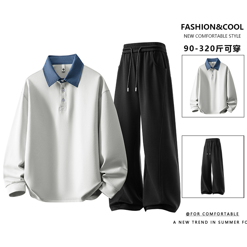 Primavera nueva explosión camiseta de cuello redondo set de pantalones para hombres moda versátil para aumentar el peso camiseta pantalones de dos piezas