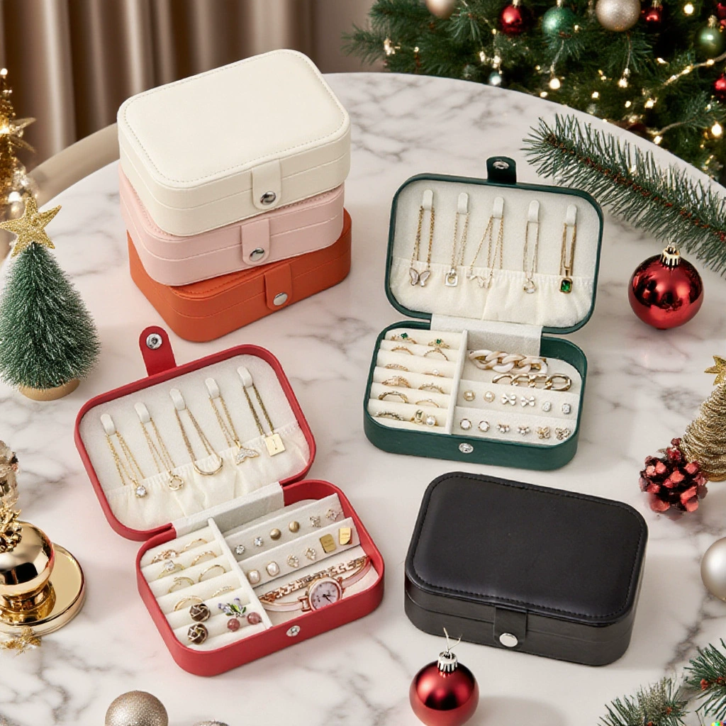 Красная вместительная система хранения, изделие в виде серег в руках, ожерелье, симпатичное кольцо, коробка, аксессуар