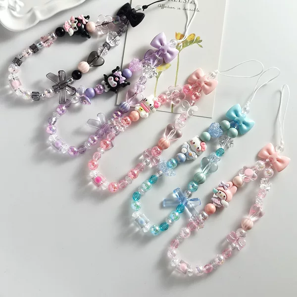 Cartoon Cute Mobile Phone Lanyard Small Fresh Summer Beaded Acrylic Lanyard Sanrio Jewelry Pendant