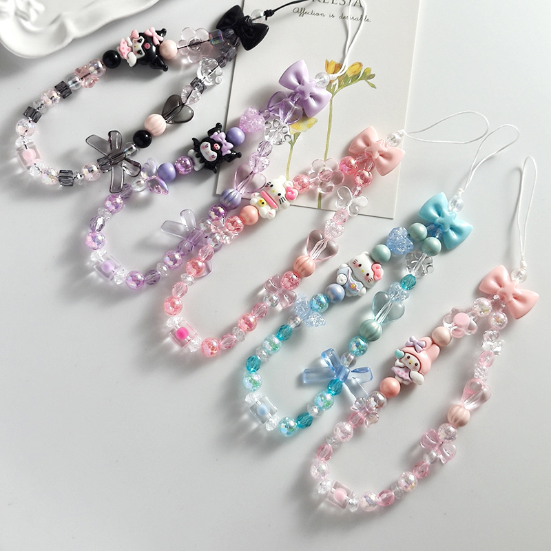 Cartoon Cute Mobile Phone Lanyard Small Fresh Summer Beaded Acrylic Lanyard Sanrio Jewelry Pendant