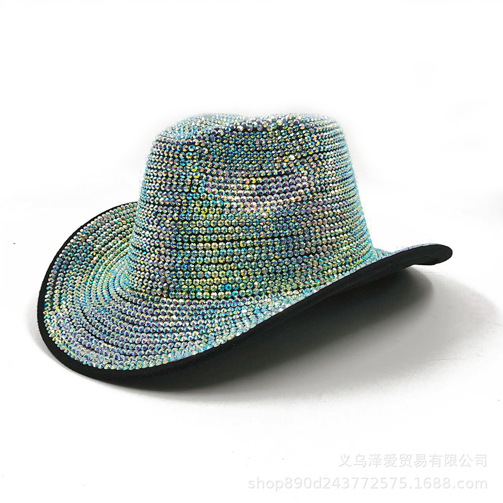 Sombreros de fiesta de diamantes hechos a mano sombreros de jazz de diamantes de color europeo y americano sombreros de vaquero sombreros 2024