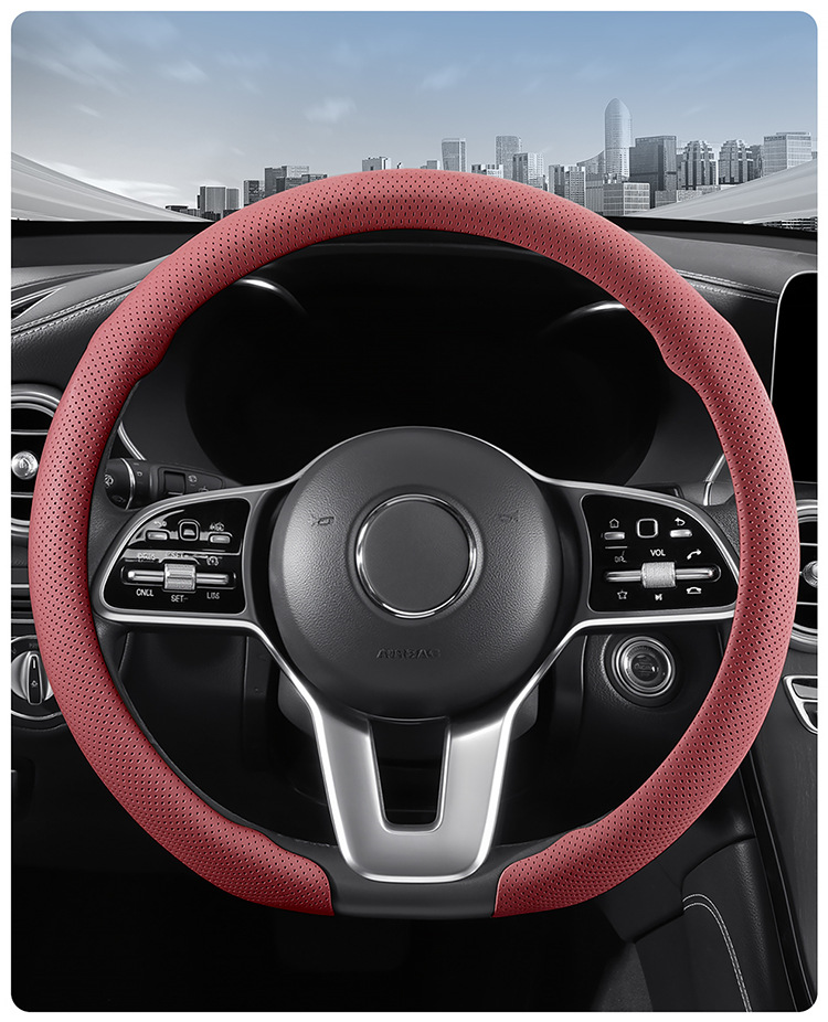 9D Perforated Nappa Leather Steering Wheel Cover, Same Style as Supercars, Universal for All Seasons, Car Interior Handle Cover, 9D Perforated Handle Cover