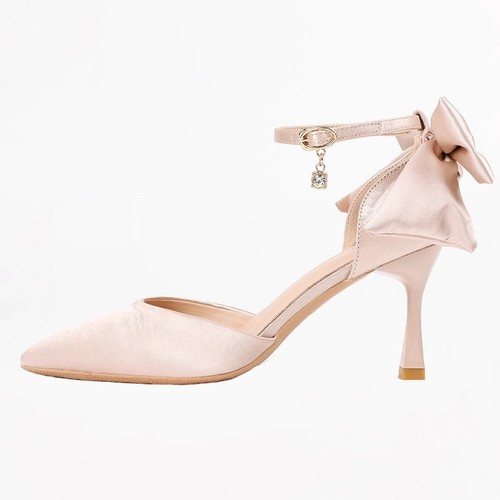 Baotou single-strap shoes, wedding shoes for women, white satin bridal shoes matching wedding dress, pointed-toe stiletto heels for bridesmaids